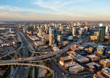 Aerial Drone Image over downtown Dallas, Texas